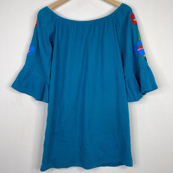 VAVA Floral Embroidered Dress Teal Blue Bell Sleeve Sz XS Beach Summer Tropical - Picture 8 of 9